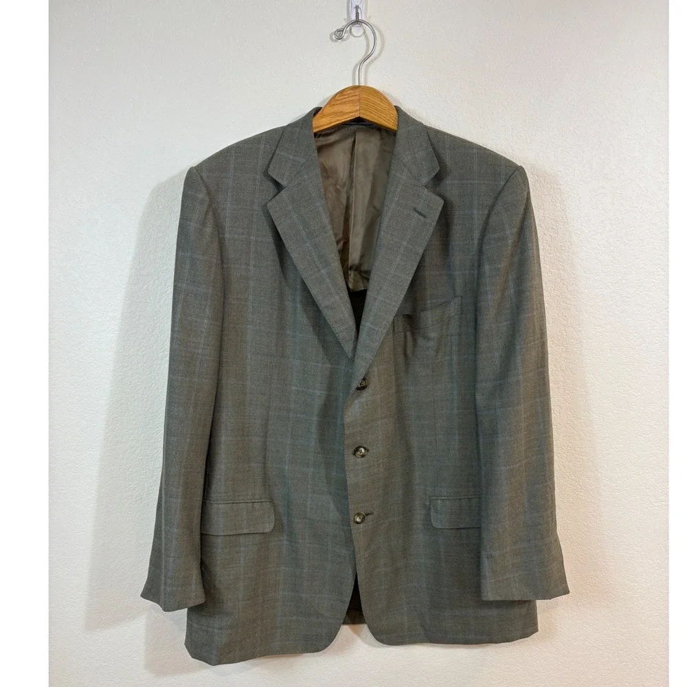 Ermenegildo Zegna Sport Coat Mens 50R Green Vintage Wool Windowpane